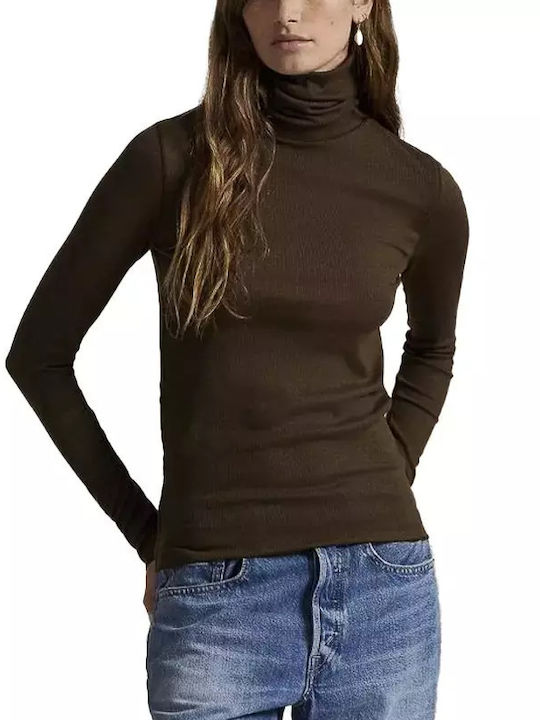 Women's Cotton Sweater Turtleneck Dark Brown