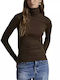 Women's Cotton Sweater Turtleneck Dark Brown