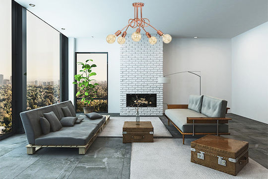 Light Home Κρεμαστό Φωτιστικό Κίτρινο για 5 Λαμπτήρες E27