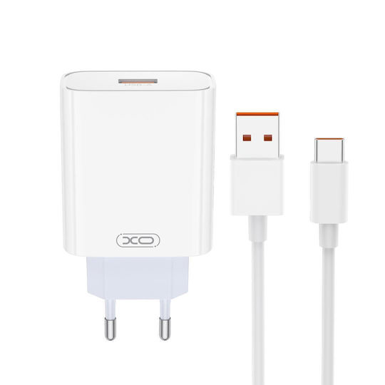 XO Încărcător cu Port USB-A și Cablu USB-C 120W Quick Charge 3.0 Albς (L164)