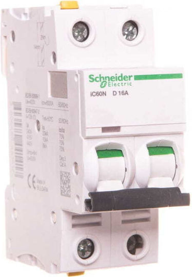 Circuit Breaker 2p D 16a 6ka Ac Ic60n-D16-2 A9F05216