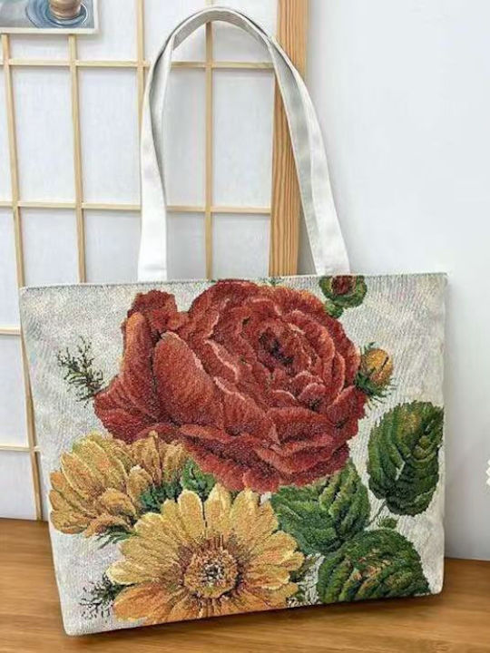King Υφασμάτινη Τσάντα Red Flower Πολλαπλών Χρήσεων 100% Ανακυκλώσιμα Υλικά 40χ30 Εκ