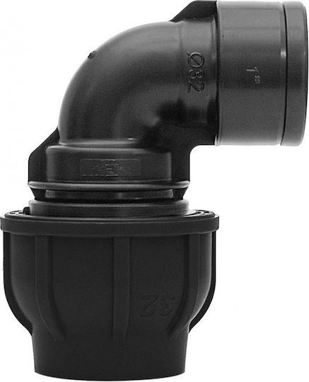 Pp 90° Компресионен Ъгъл 75x2 1/2" Женска Резба Pn10 Pe Тръби Черен