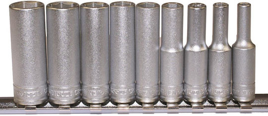 Teng Tools Pneumatic Hexagon Sockets Long with Frame Host 1/4" HEX Set 9 Pieces
