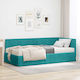 Ein Einzelbett Mit Samt Türkis Mit Lattenrost & Matratze 100x200cm