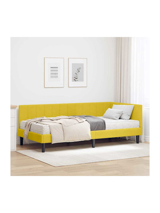 Κρεβάτι Μονό Επενδυμένο με Βελούδο Κίτρινο με Τ...