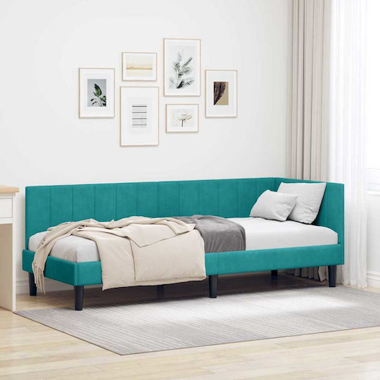 Single Bed Upholstered with Velvet Turquoise with Slats for Mattress 80x200cm