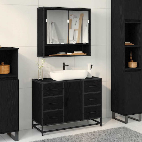vidaXL Blat cu Lavoar, Oglindă & Coloană L80xW33xH60cm Black Oak