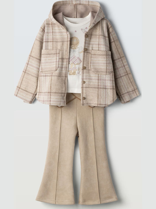 Set pentru copii cu pantaloni Iarnă 3buc Beige