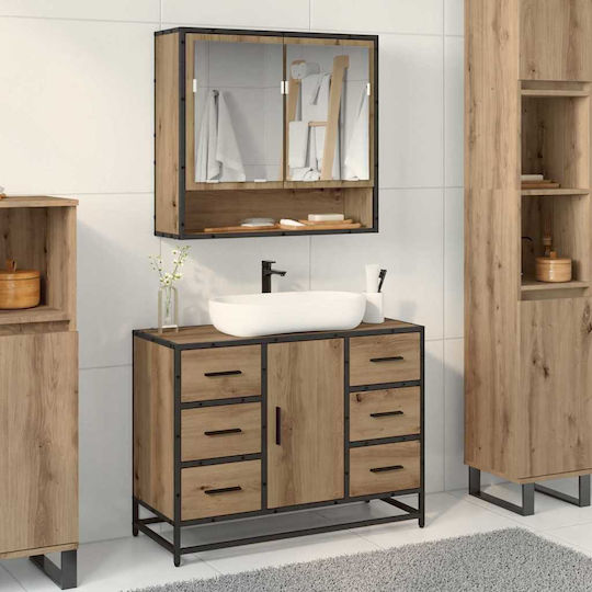 vidaXL Countertop with Sink, Mirror & Column L80xW33xH60cm Coffee