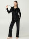 Vamp Vamp Damen Schlafanzug & Pyjamas Winter Samt Schwarz