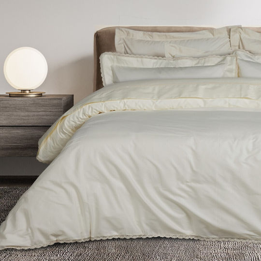 Das Home Duvet Cover Set Cotton Satin Queen with 2 Pillowcases 240x260 Prestige Ecru