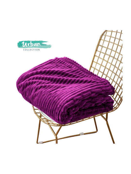 Go Smart Home Stripe Κουβέρτα Βελουτέ Υπέρδιπλη 220x240εκ. Μωβ
