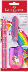 Faber-Castell Kinder Schreibwaren-Set 2 Bleistifte Radiergummi Doppel-Spitzer Einhorn