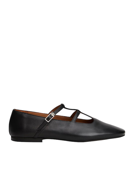 Leather Pointy Ballerinas Black