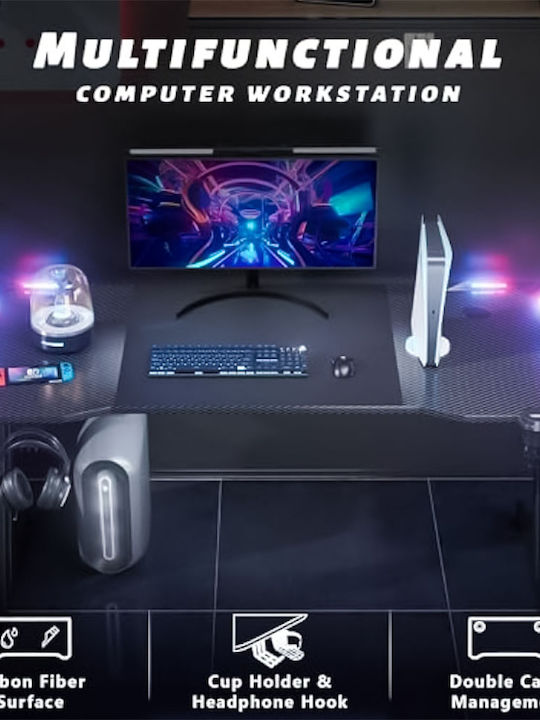 Birou Gaming Din Lemn Negru cu LED 140x60x75cm