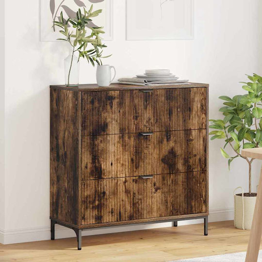 Wooden Chest of Drawers with 3 Drawers Smoked Oak 79.5x33x82cm