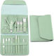 Set Cosmetic De Îngrijire 16 Piese Flippy Manichiură Pedichiură Față Include Geantă Organizator Din Piele Eco Verde