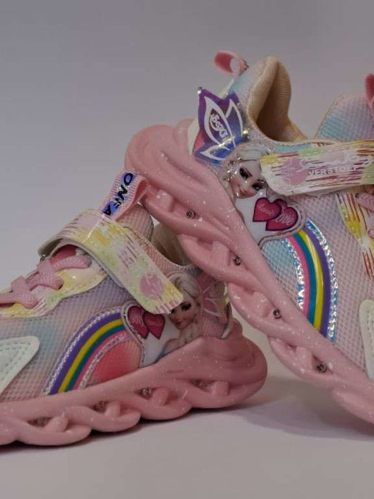 Kids Sneakers with Hoop & Loop Closure and Pink Lights