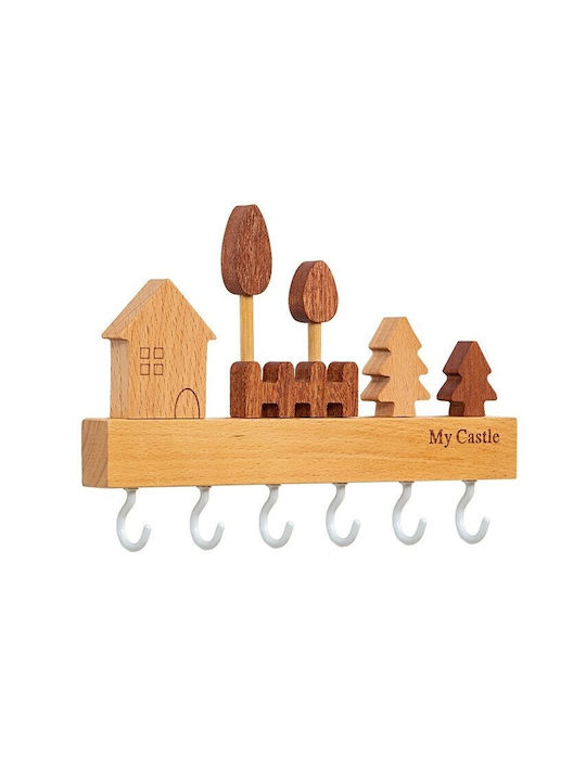 Wand-Schlüsselanhänger Holz Mit 6 Haken 14,5x2x22,5cm