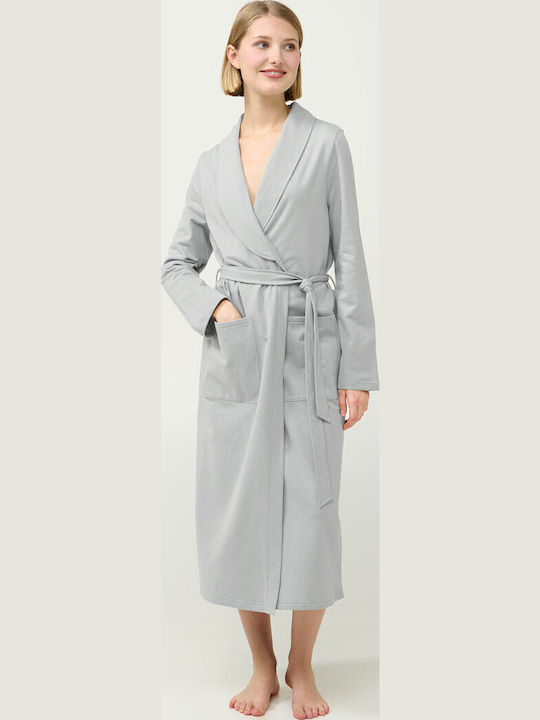 Vamp Χειμερινή Γυναικεία Βαμβακερή Ρόμπα Gray Silver
