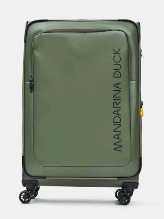 Mandarina Duck Eco Coated Large Fabric Travel Suitcase Olive Green With 4 Wheels Height 78cm
