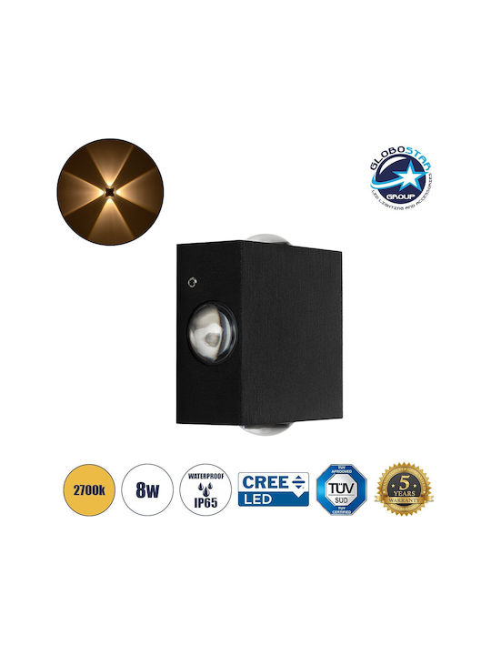 GloboStar Hikari Επιτοίχιο Εξωτερικό Φωτιστικό LED IP65 8W με Θερμό Λευκό Φως 9x4x9εκ.