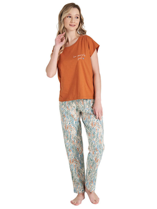 Pijadore Winter Damen Pyjama-Set Terracotta