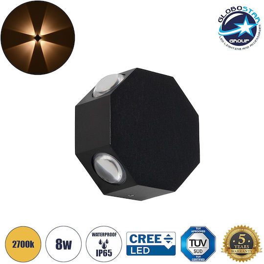 GloboStar Hikari Wall-Mounted Outdoor Lighting LED IP65 8W with Warm White Light Dimensions 10x4x10cm