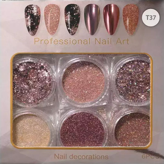 Vicky Nail Декоративен Прах за Нокти Бронзови 6 Бройки X 0,8гр & 6 X Двойни Четки за Нанасяне