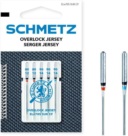 Combined Set of 5 Overlock Needles for Knitwear Size 80-90 Schmetz Elx705 Suk Cf Vzs