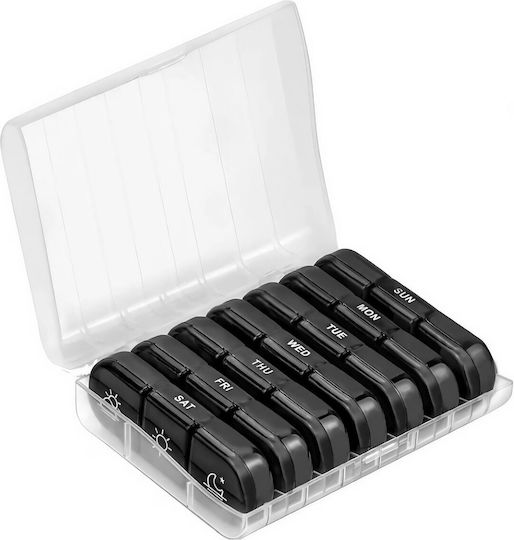 Cutie de Depozitare Medicamente Flippy 7 Zile 21 Compartimente Cutie Suport Containere Detasabile Portabilă Compartimente Negre Cutie Transparentă 15.6x12 Cm