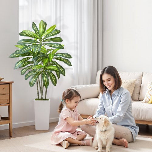 Vevor 1524 мм Изкуствено Дърво Dracaena Фалшиво Растение Бял Саксия За Вътрешна Употреба