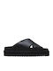 Leather Women's Flat Sandals Flatforms in Black Color