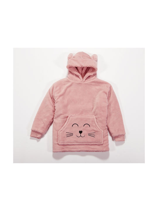 Pătura Pentru Copii Poncho Cu Mâneci Fleece Nef-nef Homeware Pisica Zâmbitoare Roz