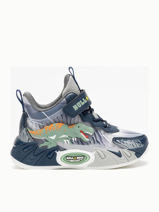 T-rex Παιδικά Sneakers High με Σκρατς & Φωτάκια Μπλε
