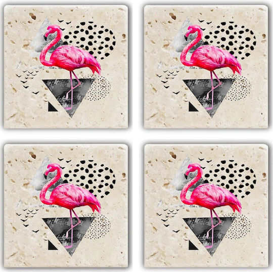 Hermia Σουβέρ Πέτρινο Πολύχρωμο 10x10cm 4τμχ