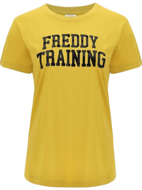 Freddy Women's Blouse Velvet Short Sleeve Yellow