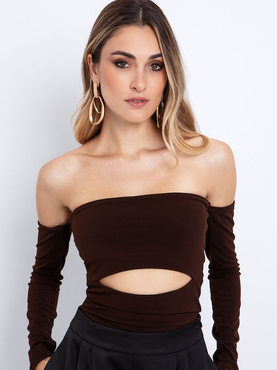Toi&Moi Γυναικεία Μπλούζα Strapless Καφέ