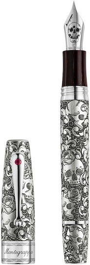 Montegrappa Πένα Γραφής Ασημί με Μπλε Μελάνι