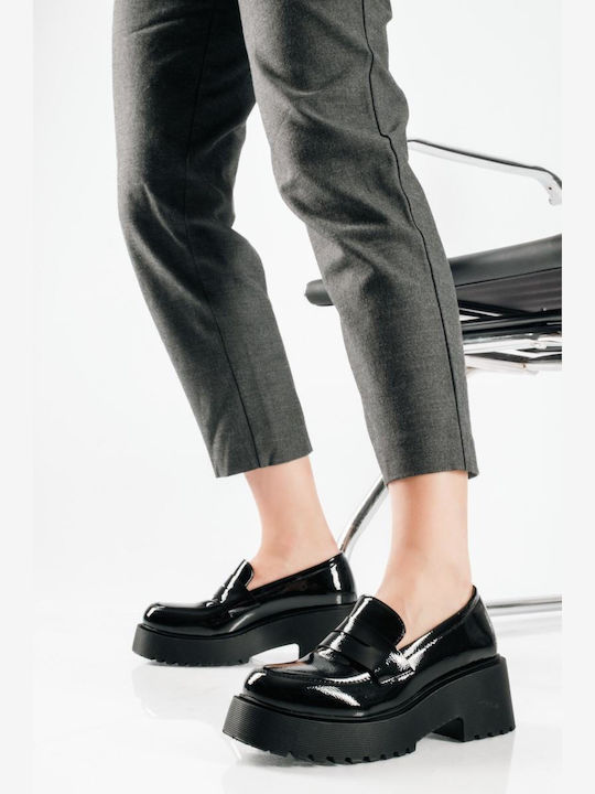 Patent Leather Women's Loafers in Black Color