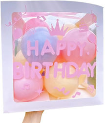 Balloon Box Flippy Birthday Theme Happy Birthday Script Design Blue Pink Yellow Balloons Ribbon Included White Outline Transparent 30x30 Cm