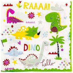 Set 20 Dinner Napkins Flippy Dino Park Collection 17 X 17 Cm Paper Multicolor