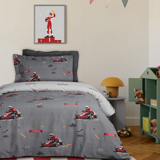 Das Home Sheet Set Single Cotton Racing Fun Grey 170x260cm 3pcs