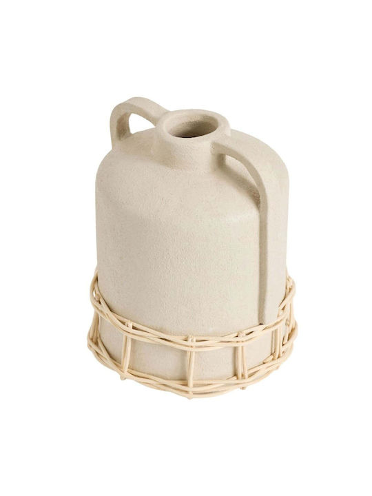 Vase Handle 371ctf1104 14x14x19cm Cremes Rattan Keramik