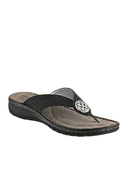 Leder Flache Sandalen für Damen Anatomisch in Schwarz Farbe