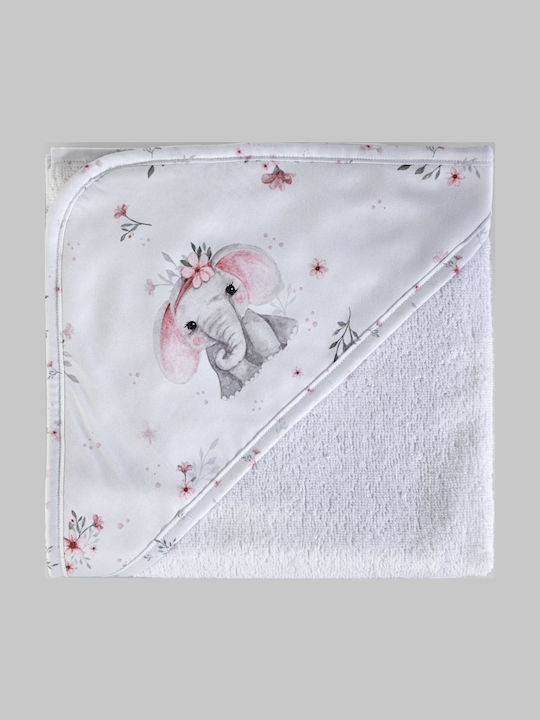 Down Town Home Baby Hooded Towel with Hood Elephant Off White 75x75cm