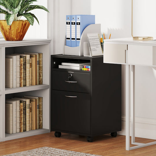 Office Storage Chipboard Cabinet with Lock & Drawers Black Velvet-Black Metal L40xW35xH60cm