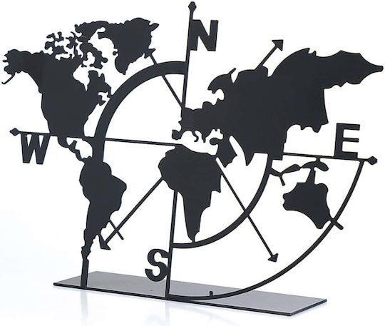 Decorative Tabletop World Map 901lmn1111 18x26cm Black Aberto Design Metal