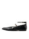 Damen Ballerinas Spitz zulaufend Mit Riemen Schwarz